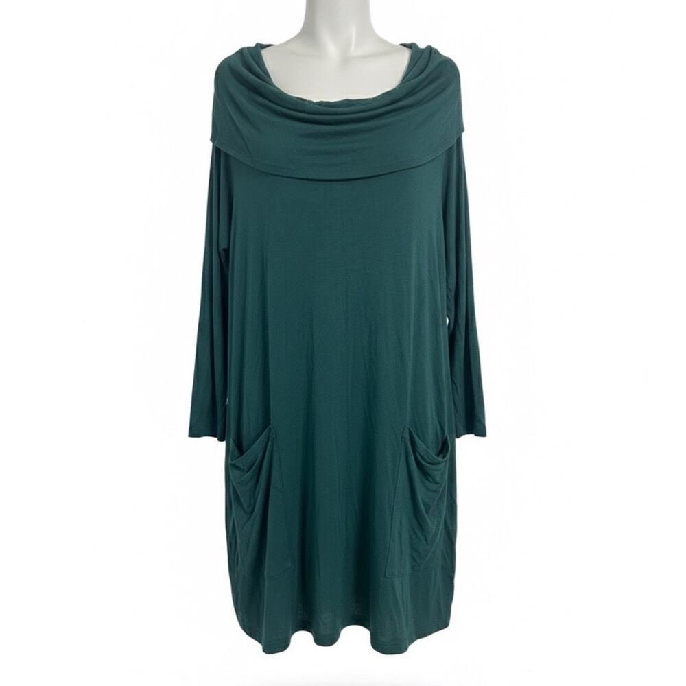 Match Point Large Teal Cowl Neck Long Sleeve Pocket Tunic